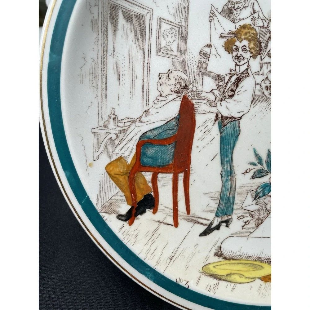 Antique 1880s French Terre de Fer Porcelain No. 3 Signed & Marked Plate See Desc
